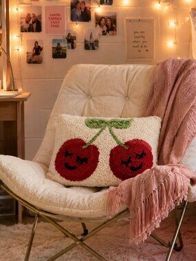 Peking Handicraft Hook Cherries Decorative Pillow - 12 x 8 inches